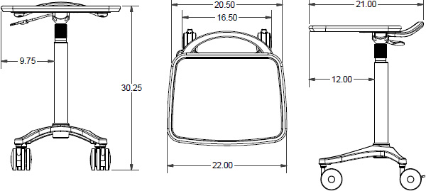 Technical drawing for Ergotron BZD01CG/CG4 Zido EMR Height Adjustable Cart Package