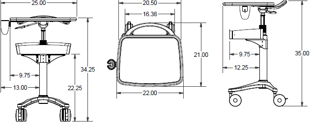 Technical drawing for Ergotron BZD02CG/CG4 Anthro Zido Ultrasound Mobile Cart Package