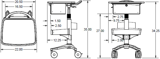Technical drawing for Ergotron BZD04CG/CG4 Anthro Zido Phlebotomy Mobile Cart Package