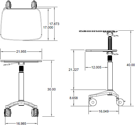 Technical Drawing for Ergotron ZAL22CG/CG4 Anthro Zido 22 Height Adjustable Cart