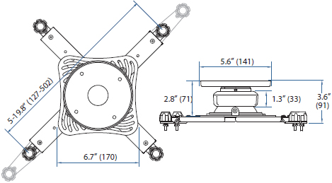 Technical Drawing for Ergotron 60-623 Neo-Flex Projector Ceiling Mount