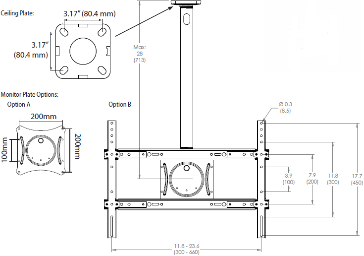 Technical Drawing for Ergotron 60-842-223 Neo-Flex Ceiling Mount