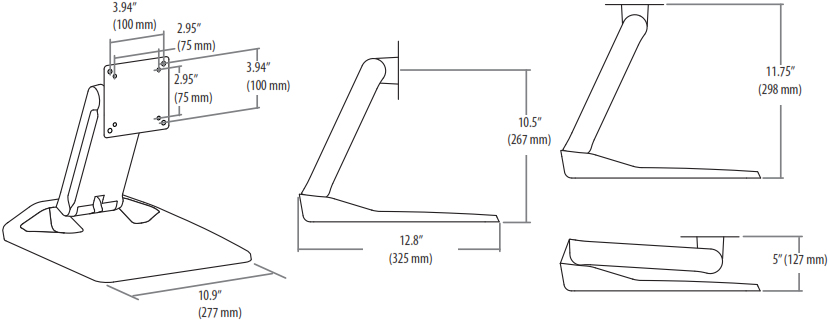 Technical Drawing for Ergotron 33-387-085 Neo-Flex Touchscreen Monitor Stand