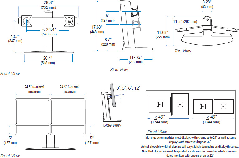 Technical Drawing for Ergotron 33-396-085 Neo-Flex Dual LCD Lift Stand