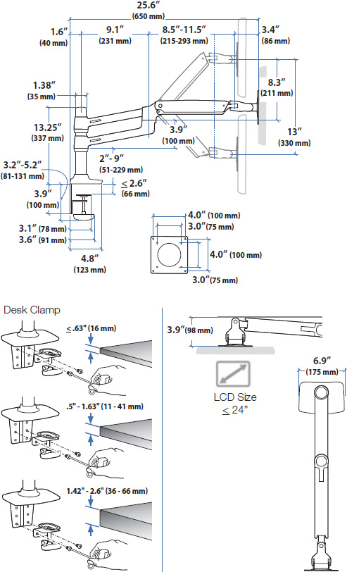 Technical drawing for Ergotron 45-492-216 LX Dual Monitor Arm, Stacking
