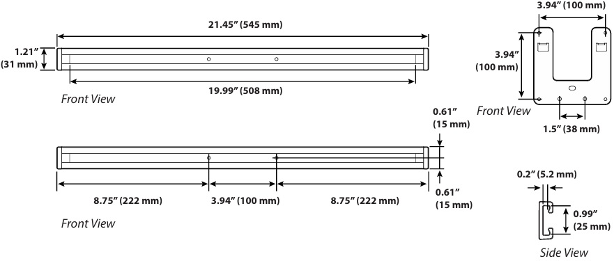Technical Drawing for Ergotron 98-631-026 HX Monitor Arm Wall Mount Conversion Kit (polished aluminum)