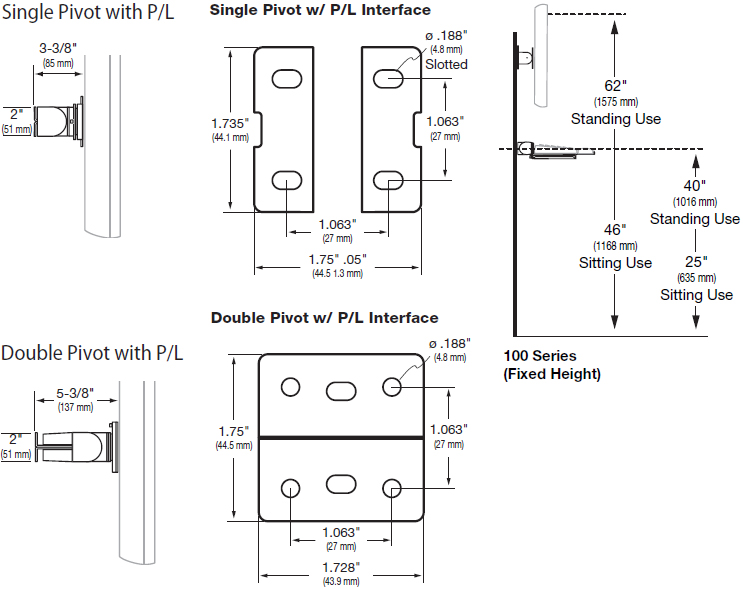 Technical Drawing for Ergotron 47-093-800 Double Pivot