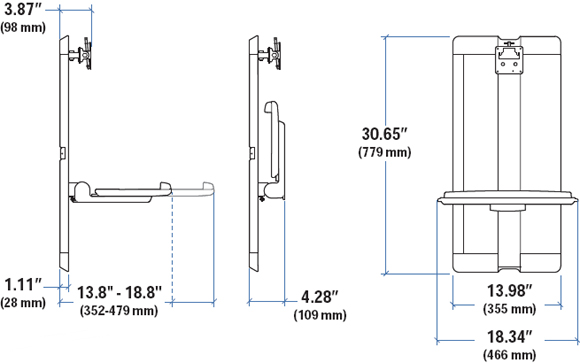 Dimensional Diagram for Ergotron 60-594-216 Style View Vertical Lift