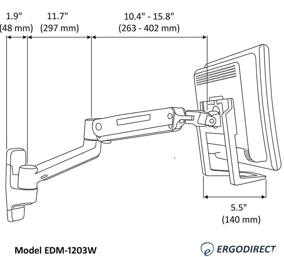 Technical Drawing for Sit Stand Arm for Dental Offices EDM-1203W