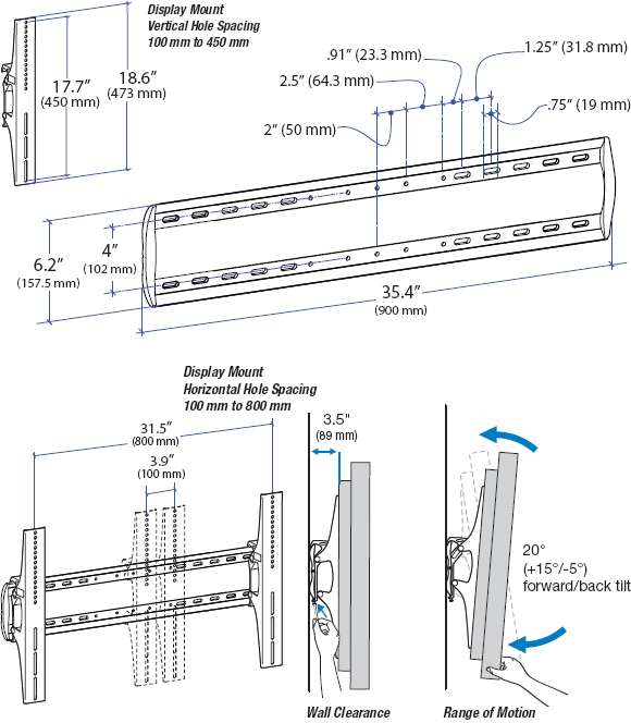 Technical Drawing for Ergotron 60-601-003 XL Tilt Wall Mount