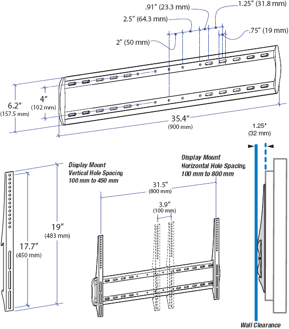 Technical Drawing for Ergotron 60-602-003 WM Low Profile Wall Mount, XL