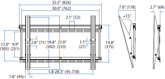 Technical Drawing for Ergotron 60-612 Neo-Flex Tilting Wall Mount, UHD