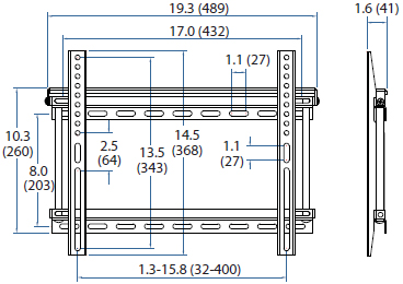 Technical Drawing for Ergotron 60-613 Neo-Flex Tilting Wall Mount, VHD