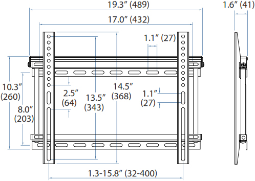 Technical Drawing for Ergotron 60-615 Neo-Flex Fixed Wall Mount, VHD