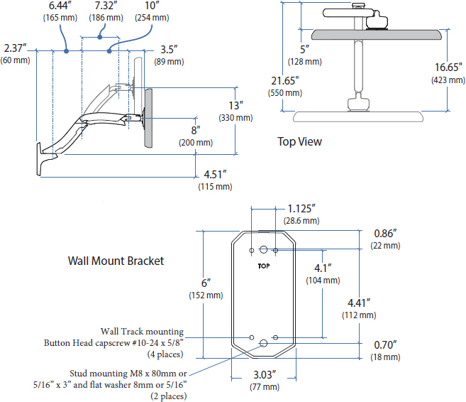 Technical drawing for Ergotron 45-228-026 MX Wall Mount Monitor Arm