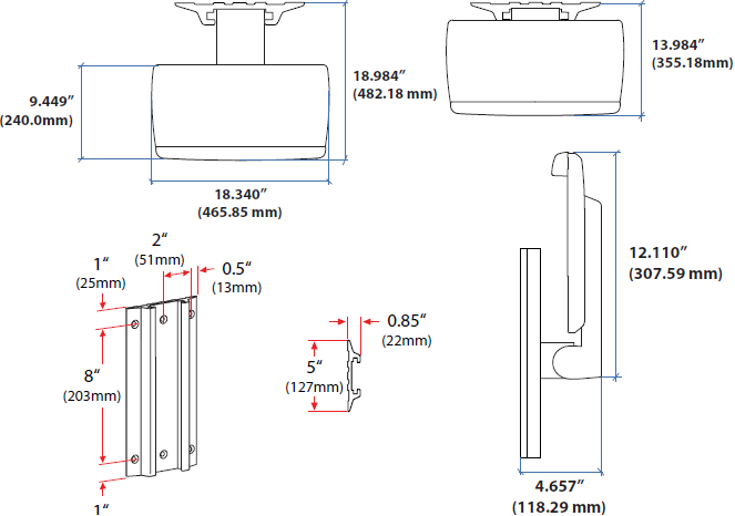 Technical drawing for Ergotron 45-403-062 Neo-Flex Keyboard Wall Mount