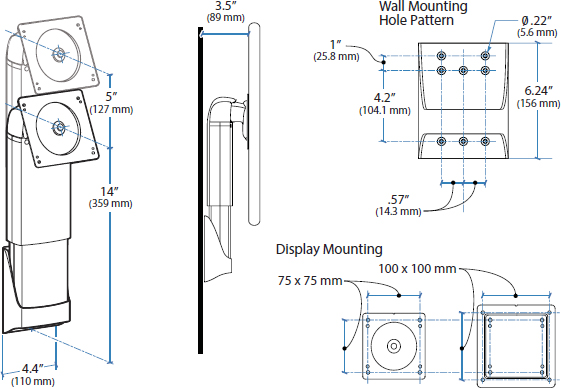 Technical drawing for Ergotron 60-577-195 Neo-Flex Wall Mount Lift