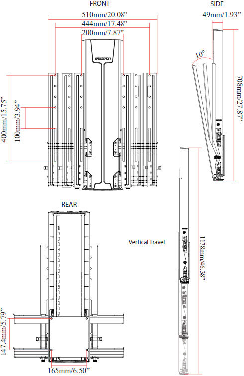 Technical Drawing for Ergotron 61-061-085 Glide Wall Mount, HD