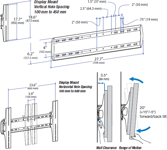 Technical Drawing for Ergotron 61-143-003 TM Tilting TV Wall Mount