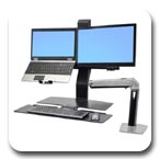 Ergotron 24-273-026 WorkFit-A up to 20" LCD & Laptop Sit-Stand Workstation with Worksurface (polished aluminum/black)