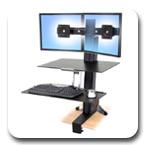 Ergotron 33-349-200 WorkFit-S Dual Monitor up to 22" Sit-Stand Workstation with Worksurface and Large Keyboard Tray (black and polished aluminum)