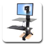 Ergotron 33-351-200 WorkFit-S Single HD LCD Monitor up to 30" Sit-Stand Workstation with Worksurface and Large Keyboard Tray (black and polished aluminum)