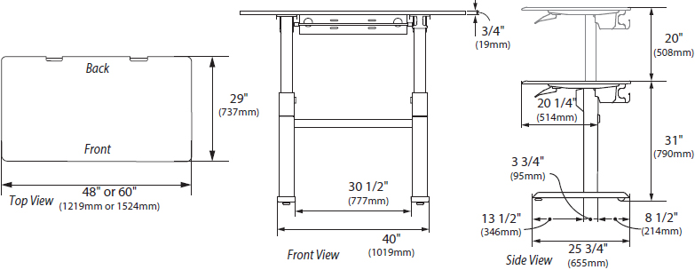 Technical Drawing for Ergotron 24-567-F13 WorkFit-DL 48, Sit-Stand Desk (Maple)