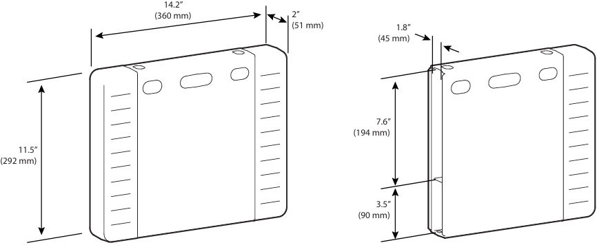 Technical Drawing for Ergotron 85-049-030 CareFit Combo CPU & Power Brick Holder, Riser Mount