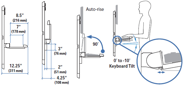 Technical Drawing for Ergotron 97-487-800 Vertical Lift Auto-Retracting Keyboard Kit