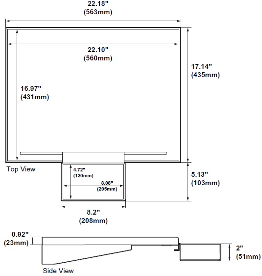 Technical Drawing for Ergotron 98-417-282 SV Front Shelf with Fetal Monitor Shelf
