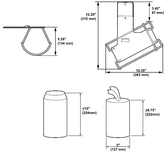 Technical Drawing for Ergotron 98-451 Side-Mount Wipes Holder, Slim 2.0
