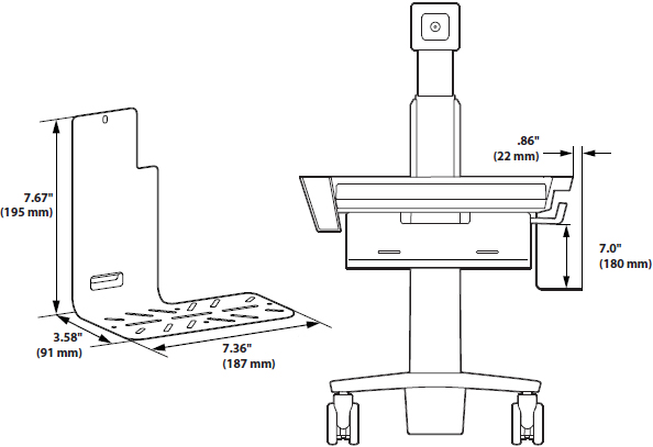 Technical Drawing for Ergotron 98-467 CareFit Slim 2.0 Side-Mount Scanner Holder