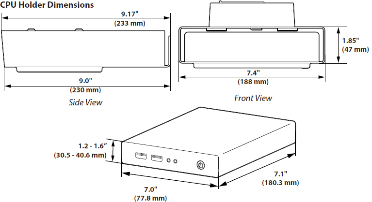 Technical Drawing for Ergotron 98-470 CareFit Slim 2.0 Mini CPU Holder