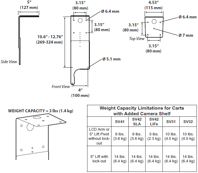 Technical Drawing for Ergotron 98-503 Universal Thermal Imaging Camera Mount