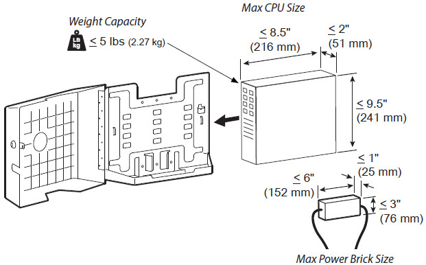 Technical Drawing for Ergotron 98-543-251 Lockable CPU Wall Cabinet