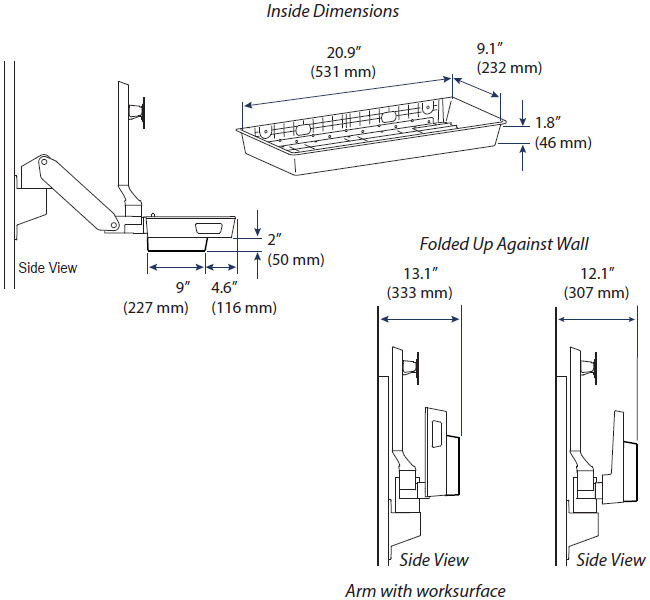 Technical Drawing for Ergotron 98-548-251 CareFit Combo CPU Tray