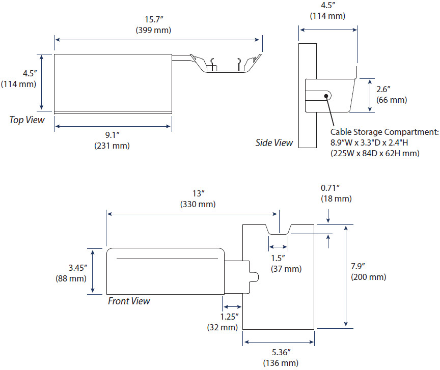 Technical Drawing for Ergotron 98-578-251 Wall Mount Printer Bracket