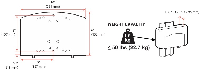 Technical Drawing for Ergotron 98-722-292 Small PC Mount with Wall Track (black)