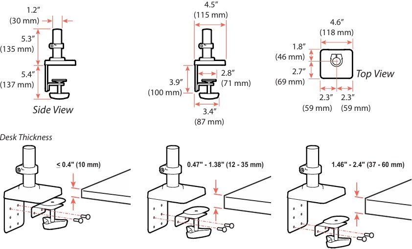 Technical Drawing for Ergotron 98-726-292 LX Pro Standard Base with 2-Piece Clamp (black)