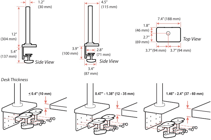 Technical Drawing for Ergotron 98-727-292 LX Pro Large Base with 2-Piece Clamp (black)