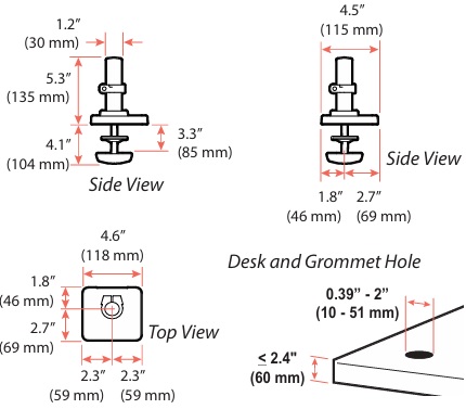 Technical Drawing for Ergotron 98-728-292 LX Pro Standard Base with Grommet Mount (black)