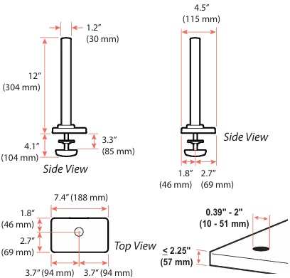 Technical Drawing for Ergotron 98-729-292 LX Pro Large Base with Grommet Mount (black)
