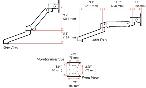 Technical Drawing for Ergotron 98-734-292 LX Pro Monitor Arm Expansion Kit (black)