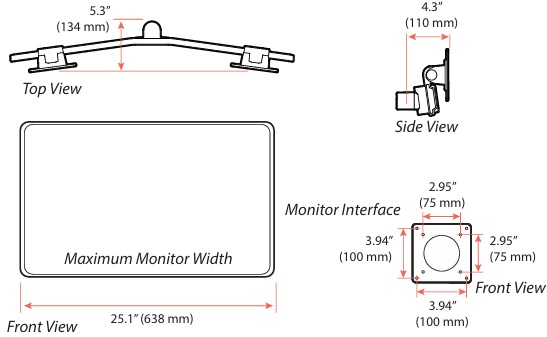 Technical Drawing for Ergotron 98-737-292 LX Pro Dual Direct Bow and Pivots (black)