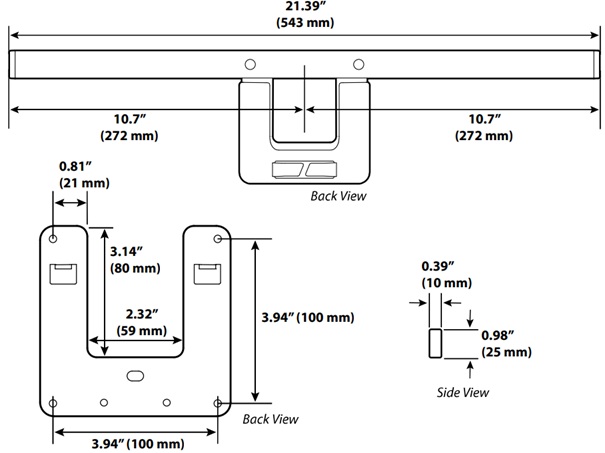 Technical Drawing for Ergotron 98-768-289 DIN Rail VESA Mount Interface Attachment
