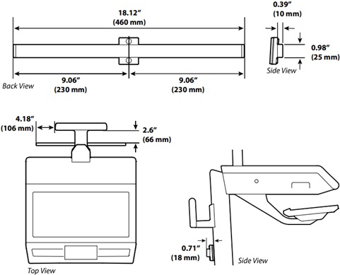 Technical Drawing for Ergotron 98-793-289 DIN Rail Vertical T-Slot Mount