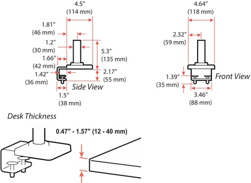 Technical Drawing for Ergotron 98-819-292 LX Pro Standard Base with C-Clamp (black)