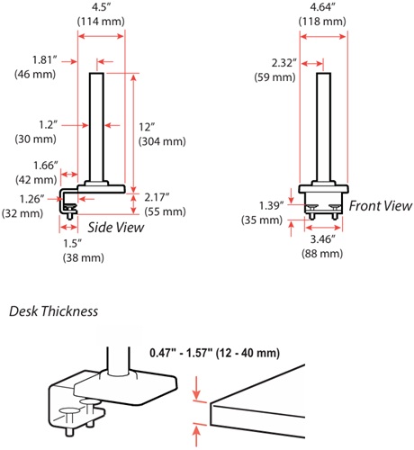 Technical Drawing for Ergotron 98-820-292 LX Pro Standard Base with C-Clamp, Tall Pole (black)