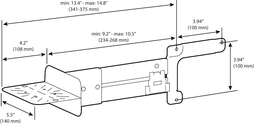 Technical Drawing for Ergotron 98-843-251 Side-Mount Wireless Scanner Bracket, VESA Attach