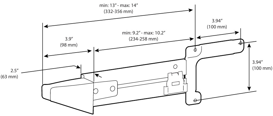 Technical Drawing for Ergotron 98-844-251 Side-Mount Corded Scanner Bracket, VESA Attach